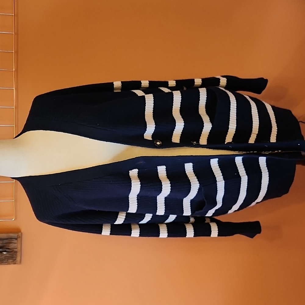 Hatch Maternity Button-down Navy & White Stripe Cashmere Blend Sweater, Size 2